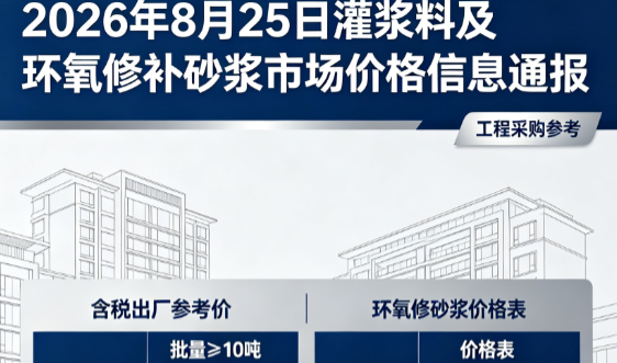 龙文2026年8月25日灌浆料及环氧修补砂浆市场价格信息通报